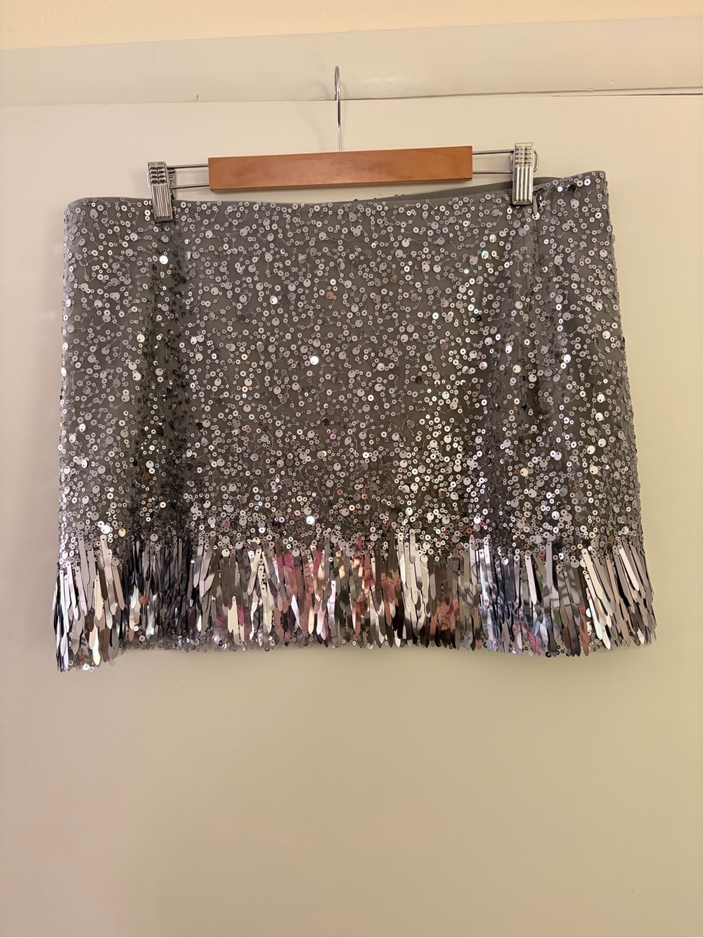 Zara Silver Sequin Fringe Mini Skirt